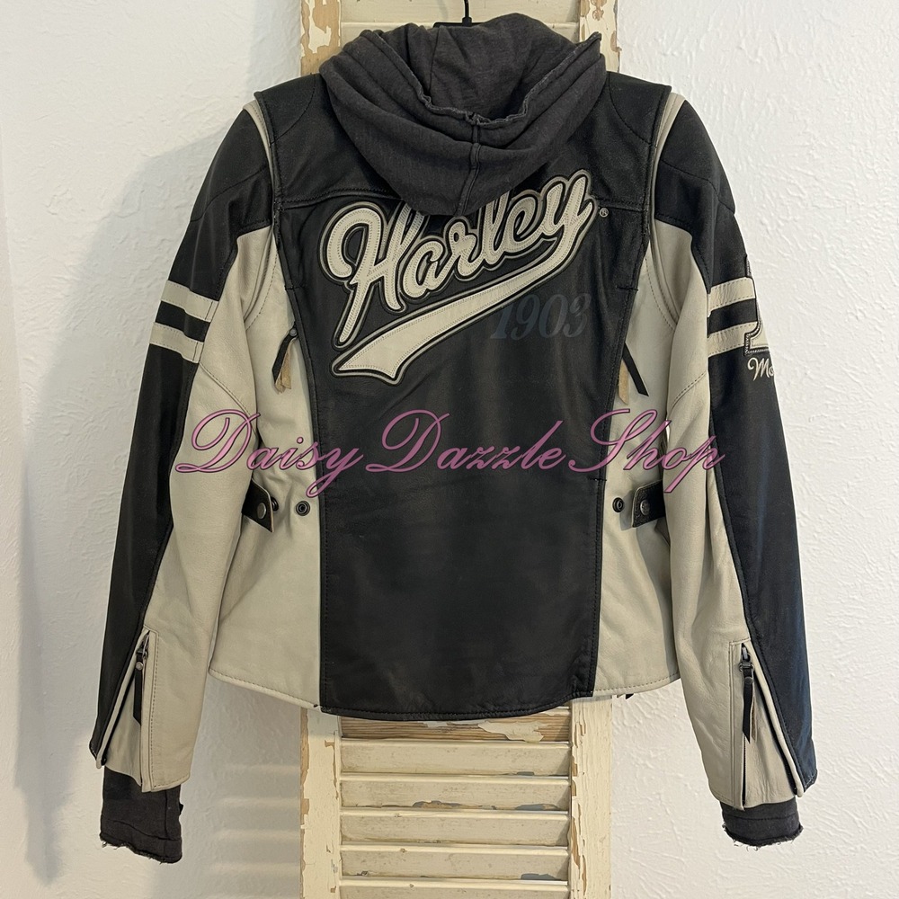 ✨Harley Davidson Women's DUNDEE Off‎ White Leather Jacket Sz S🏍️